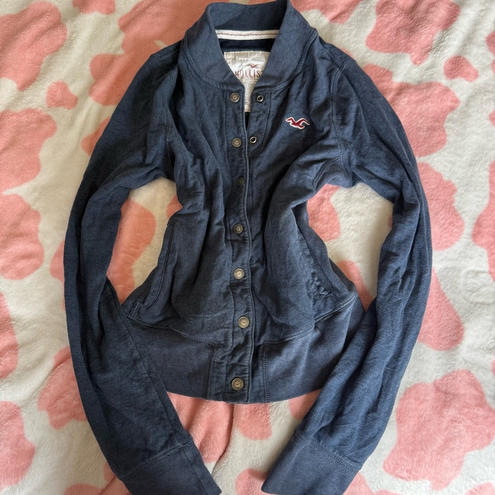 Hollister Dark Navy Button-Up Bomber Jacket